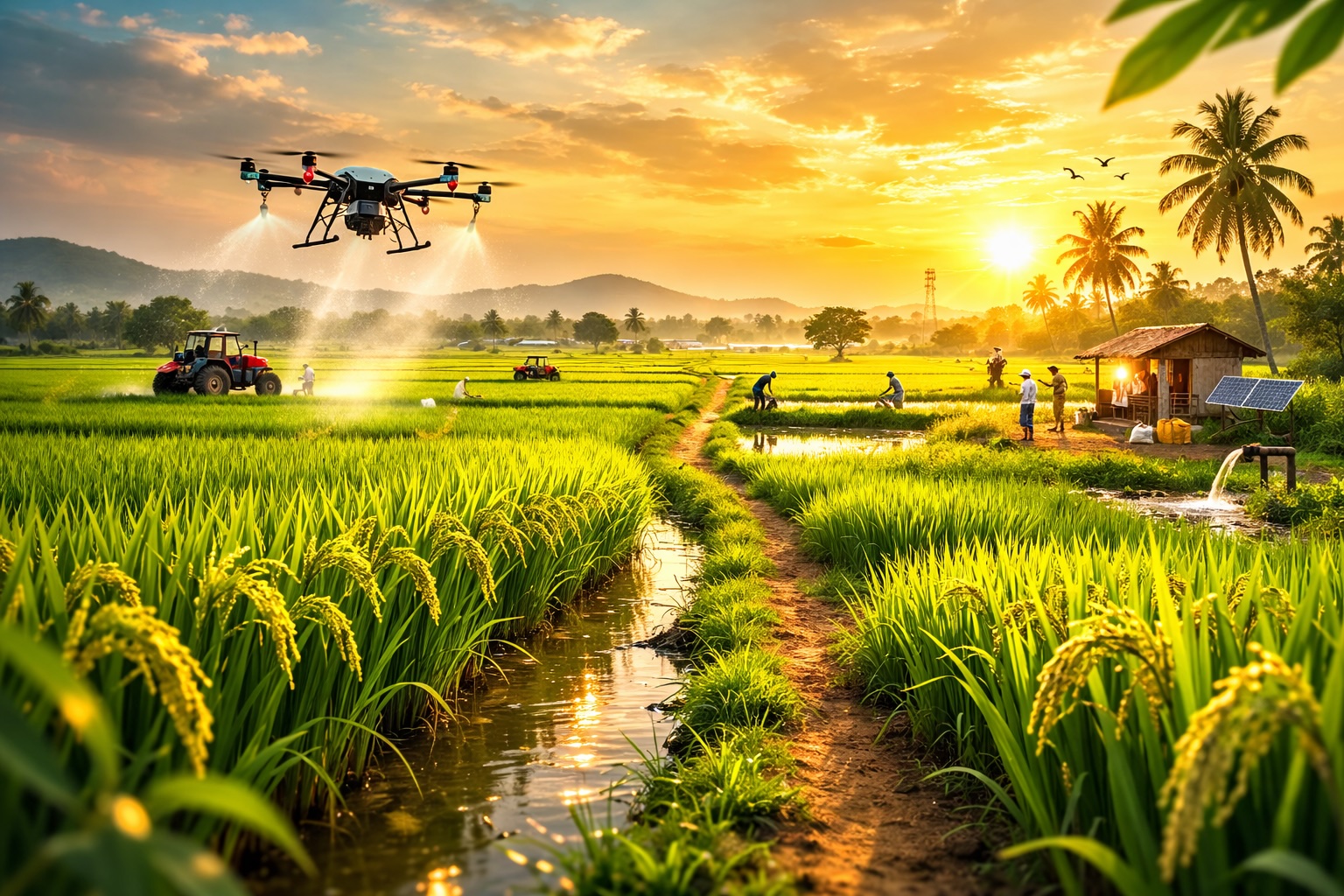 Agrineeda paddy field with drone